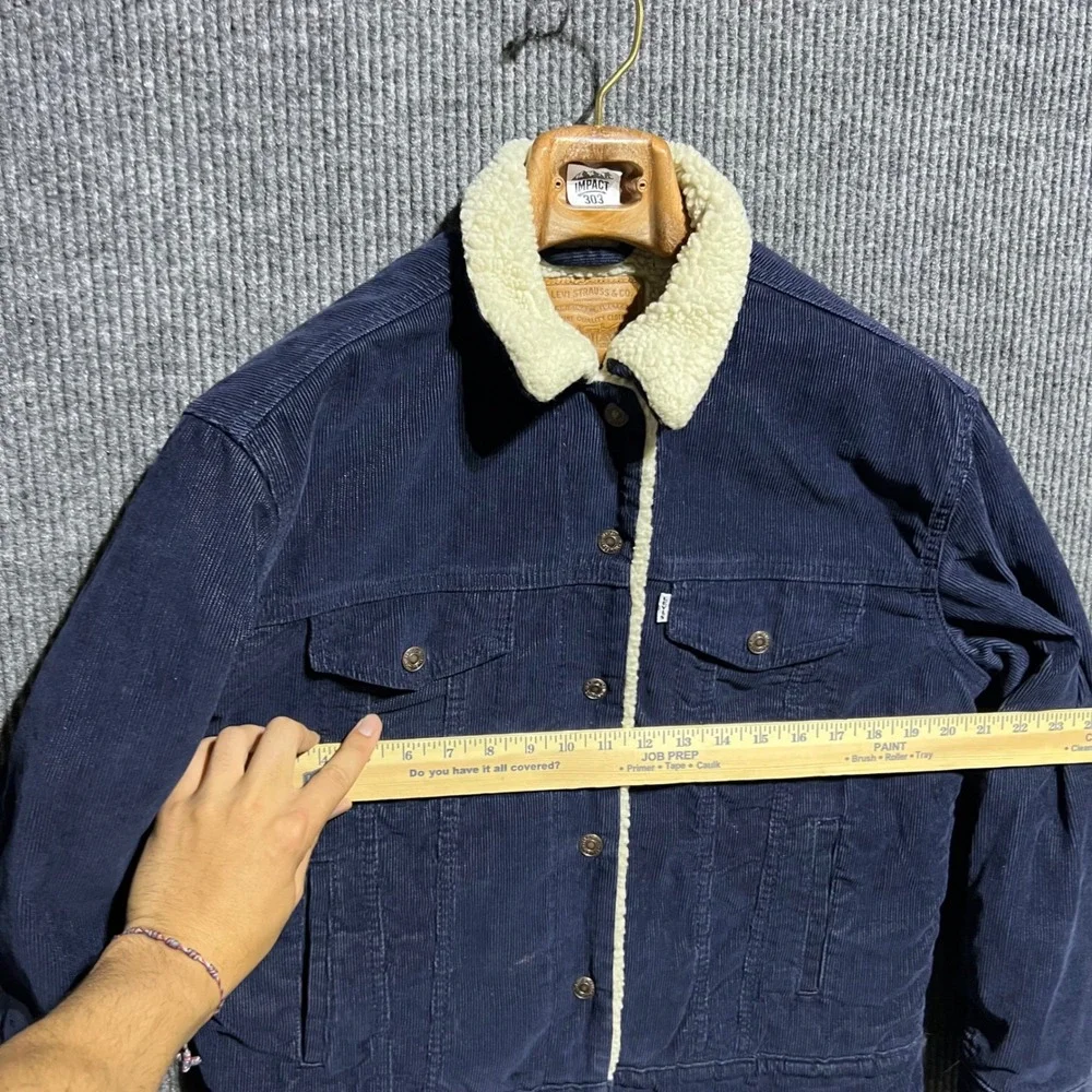 Levis Trucker Jacket Mens Medium Navy Blue Corduroy Sherpa Lined Premium